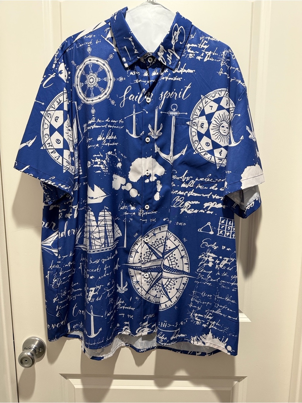 Men's Blue Nautical Print Short-Sleeve Shirt size xxl